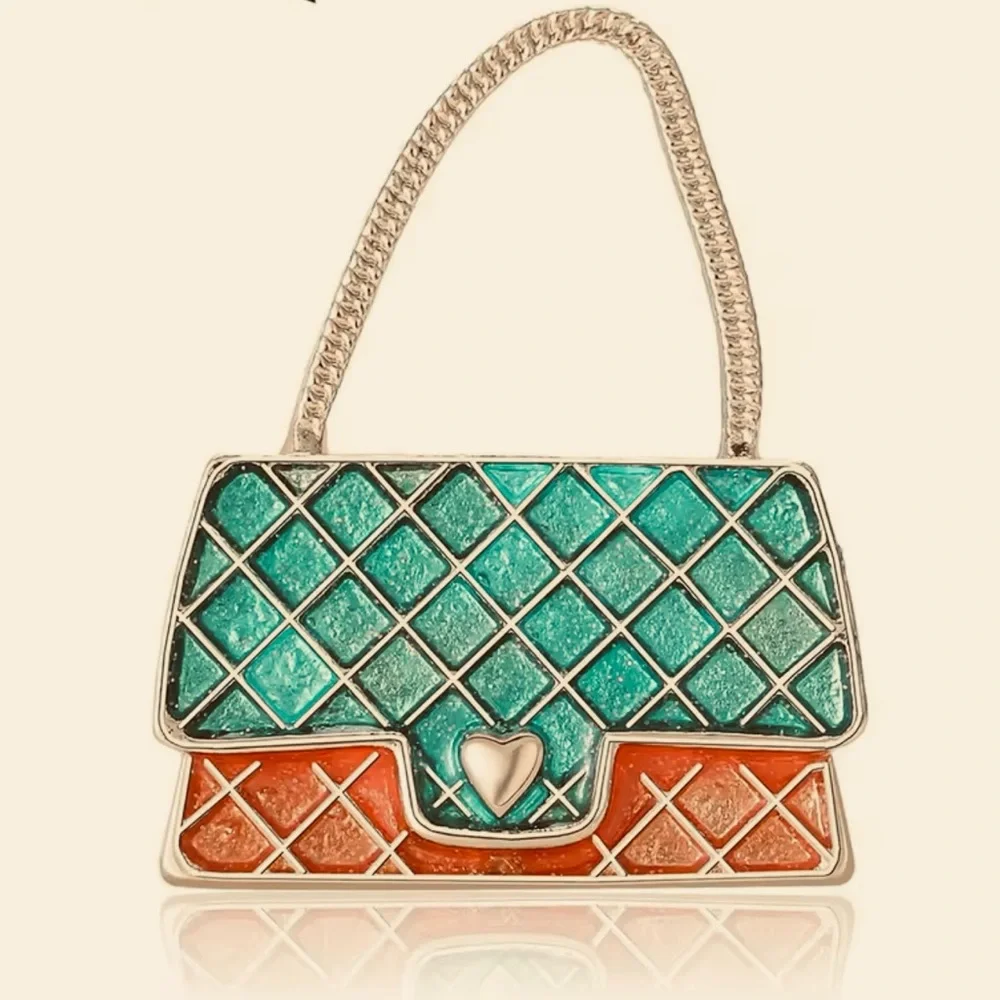 Elegant Teal‎ and Orange Handbag Brooch